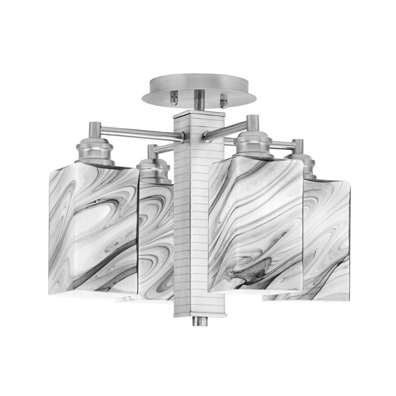 Edge 4 Light Semi-Flush Shown With 3.5" Square Onyx Swirl Glass, Brushed Nickel