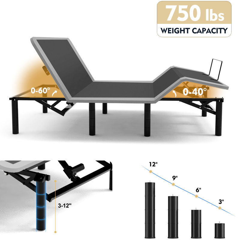 Adjustable Electric Bed Frame In Queen Size, Five Massage Modes To Reduce Body Stress, Independent Head & Foot Massage, Under Night , Type-A And Type-C Charging, 4 Legs Size With Modes, Wireless