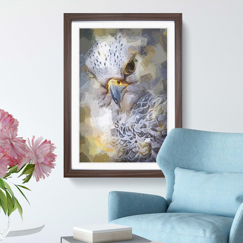 Hawk Bird in a Golden Light in Abstract - Picture Frame Graphic Art Print on MDF, Walnut Framed, 36cm H x 27cm W x 2cm D