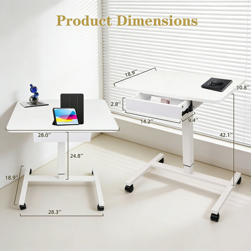 Adjustable Height Computer Desk, White