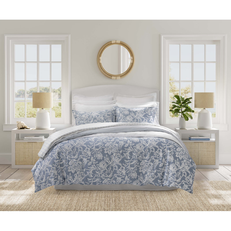 Nautica Tortola Reversible Cotton Comforter Set, Blue, King Comforter + 2 King Shams