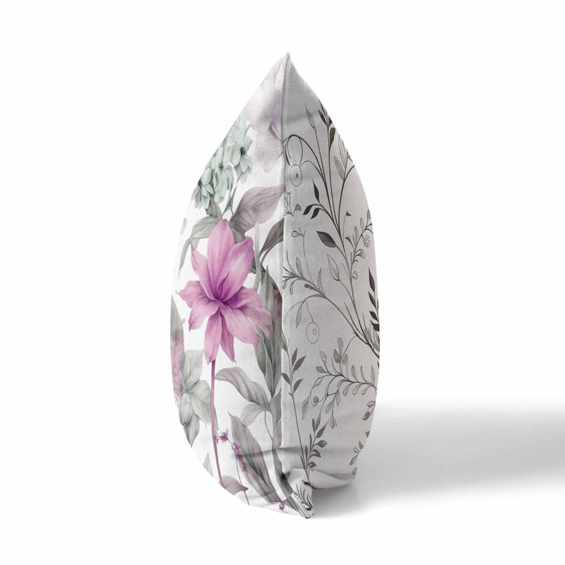 Coussin décoratif réversible Wildflower Whimsy, H 20 po x l 20 po, Motif floral blanc / rose