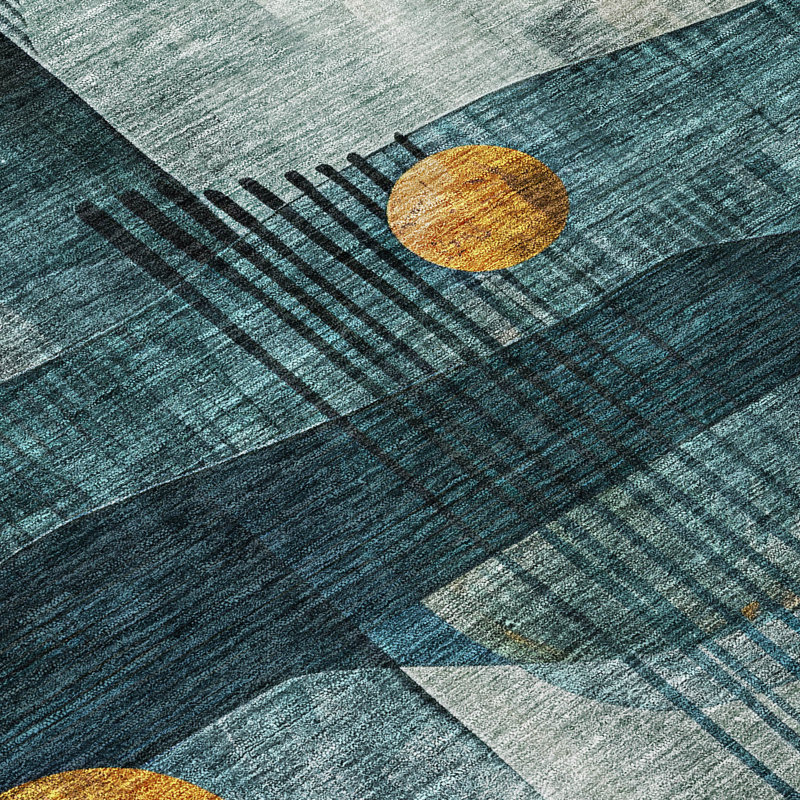 Teal and Gold Geometric Washable Synthetic Area Rug
