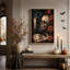 Impression sur toile, crâne gothique avec roses rouges et corbeau noir-202679900