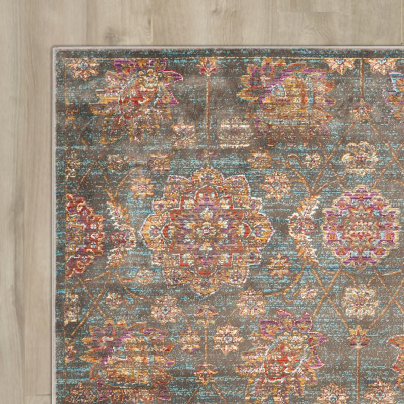 Tapis en viscose Beausejour en ikat brun / gris, Tapis de couloir 2 pi 1 po x 8 pi