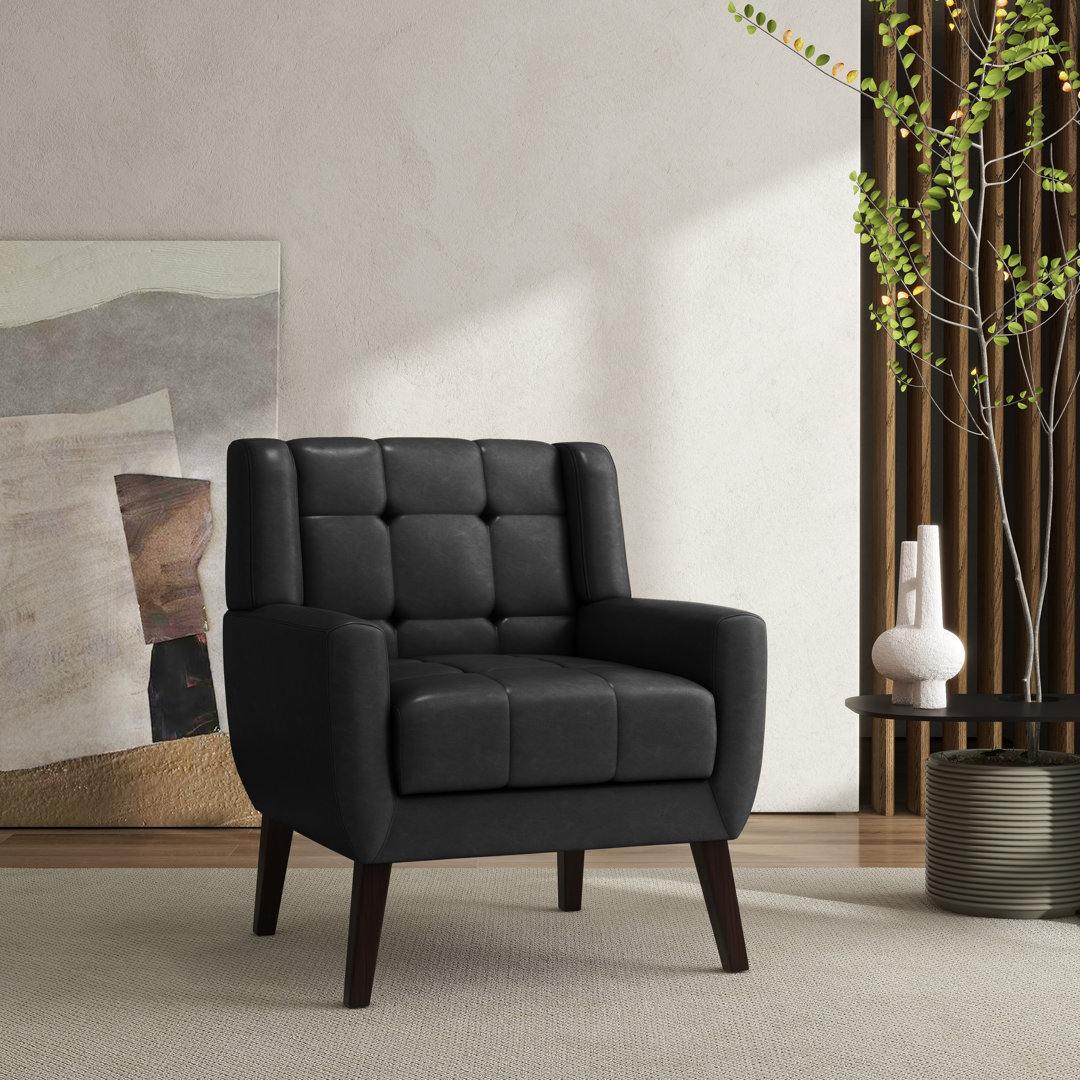 Jaqueze Upholstered Faux Leather Tufted Square Arm Accent chair Williston Forge Fabric OR Leather