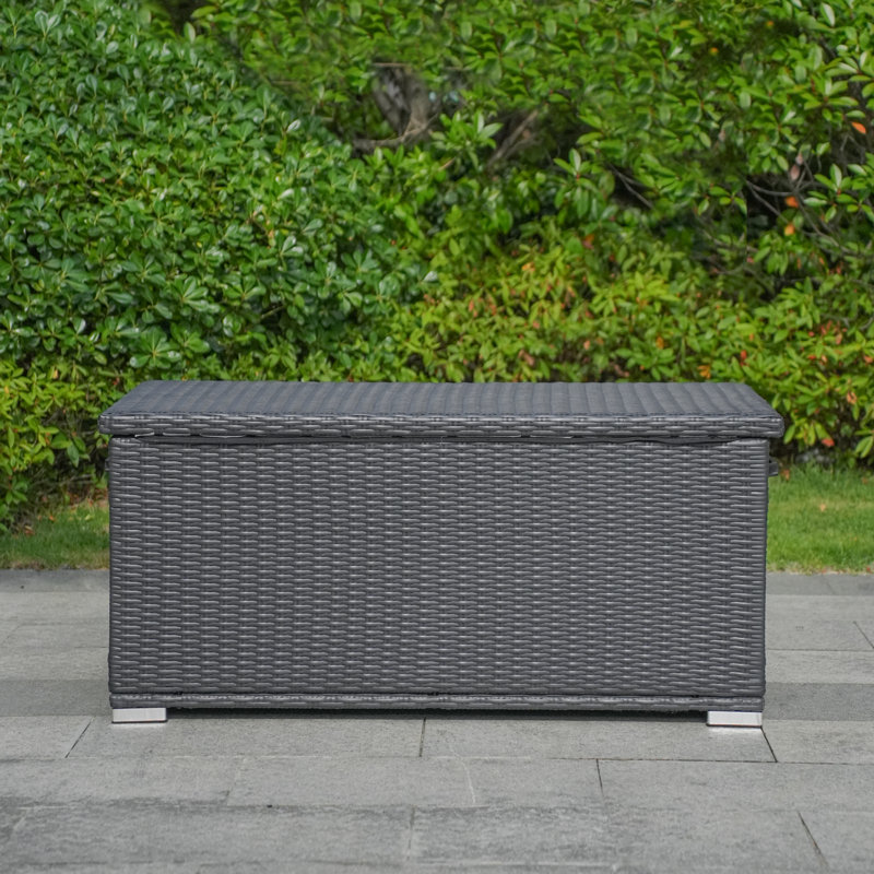 Large Outdoor Wicker Storage Box – Frame, Waterproof Liner, Dual Gas Lifts, 22" H x 48" W x 22" D, Black