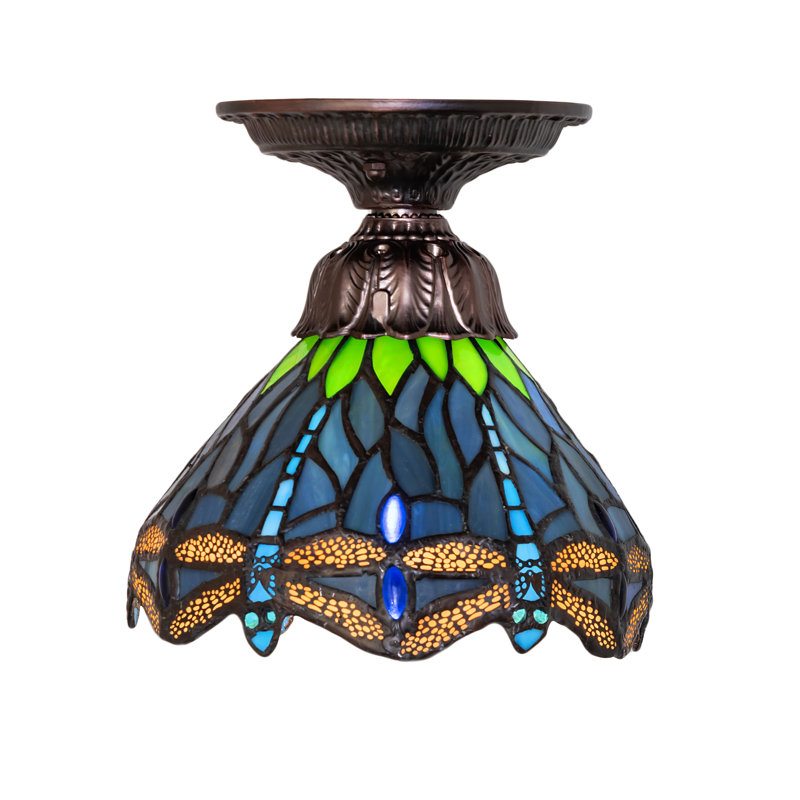 1 - Light Flush Mount, Blue/Green/Beige