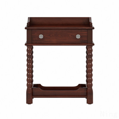 Retro Style Nightstand With Drawer And Open Shelf For Bedroom, Bedside Table (Nightstand) With Turned Legs And Metal Handle
