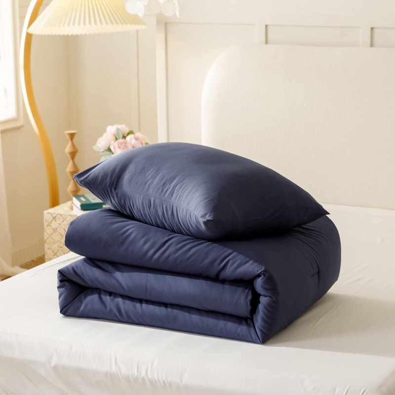 Ensemble d'édredon simple / simple TG pour garçons garçons bleu marine, 1 édredon bleu et 1 taie d'oreiller, édredon léger pour lit d'enfant
