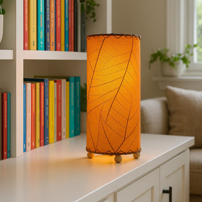 12 Inch Cocoa Leaf Cylinder Table Lamp Orange