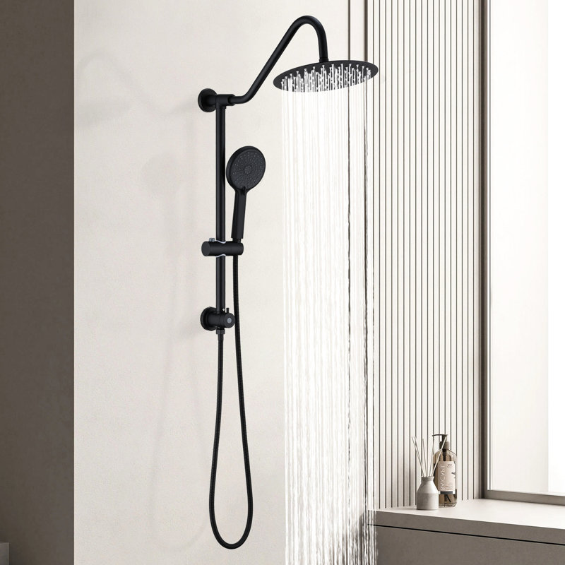 Matte Black Metal Dual Shower - 10" Rain And Handheld Adjustable Head With Strong Water