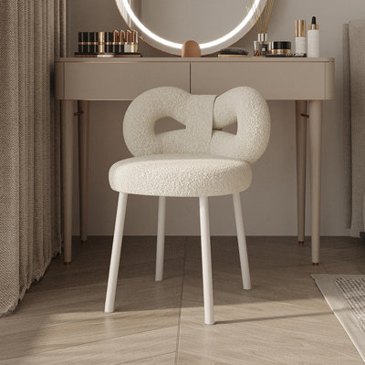Tabouret de coiffeuse avec dossier à nœuds papillon Chaise de maquillage de chambre à coucher Patins de pieds réglables Chaise de table d'appoint sans accoudoir