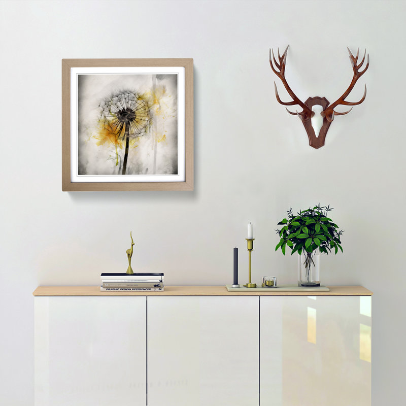 Dandelion Gestural Art No.1 - Framed Print, Oak