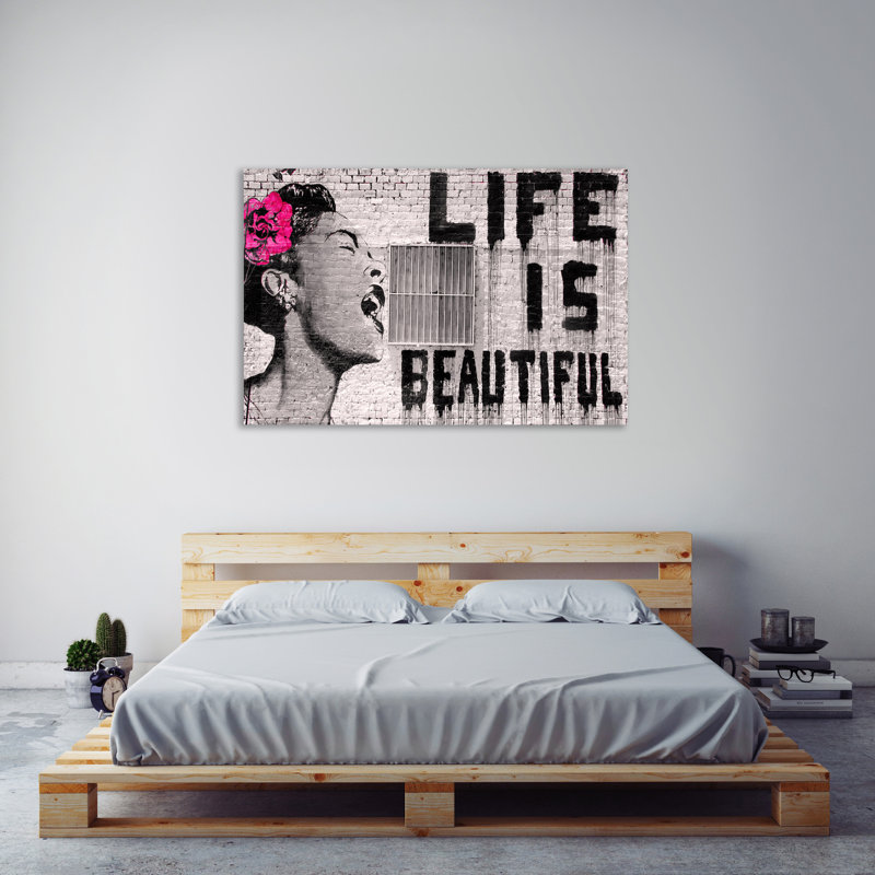 " Life Is Beautiful " by Banksy, 12" H x 18" W x 1.5" D