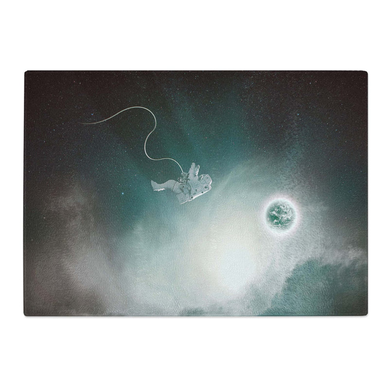 Glass Lone Astronaut in Outer Space in Abstract Chopping Board, 39 cm W x 28.5 cm L