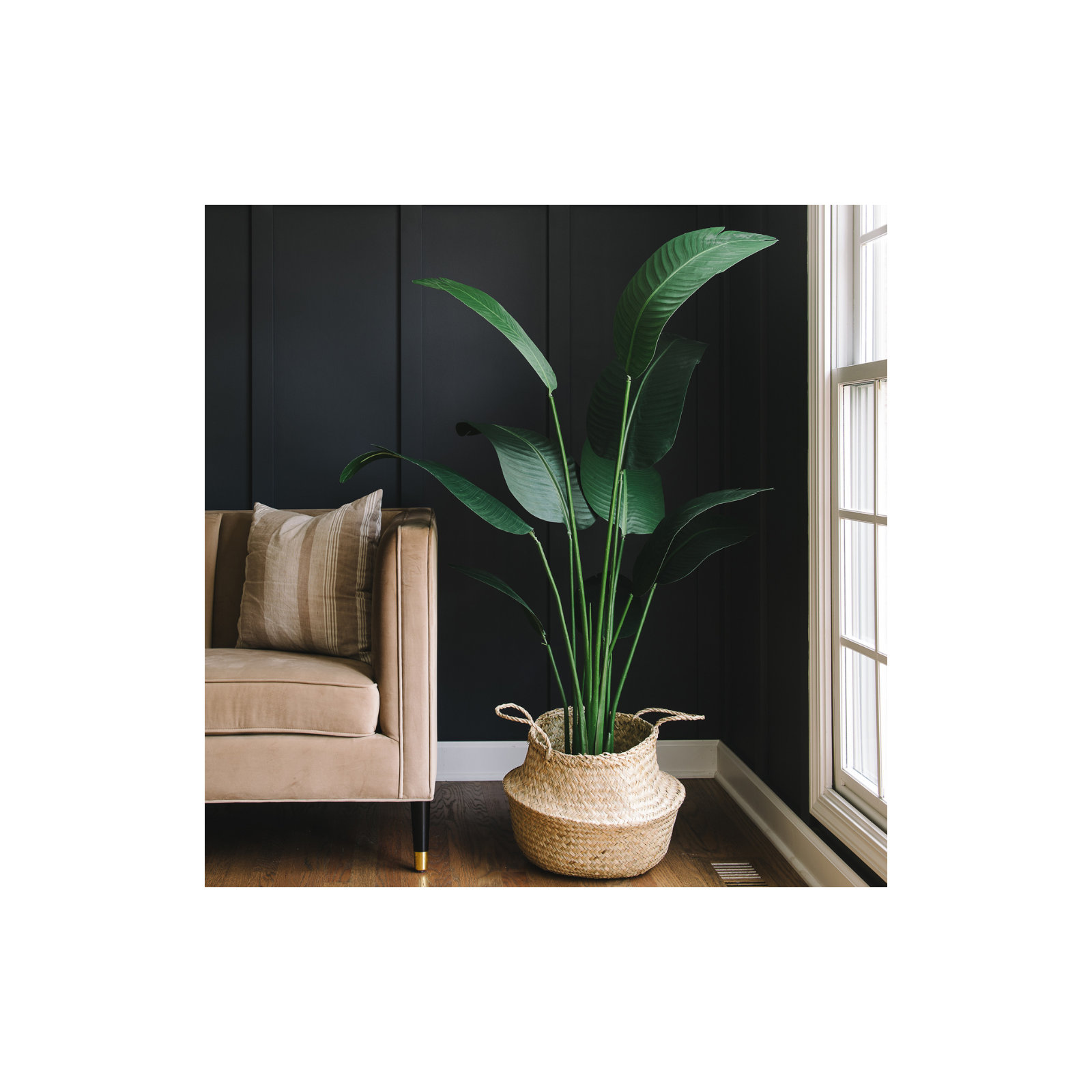 Faux Banana Leaf Plant in Pot, 46.5" H x 25" W x 25" D, 1