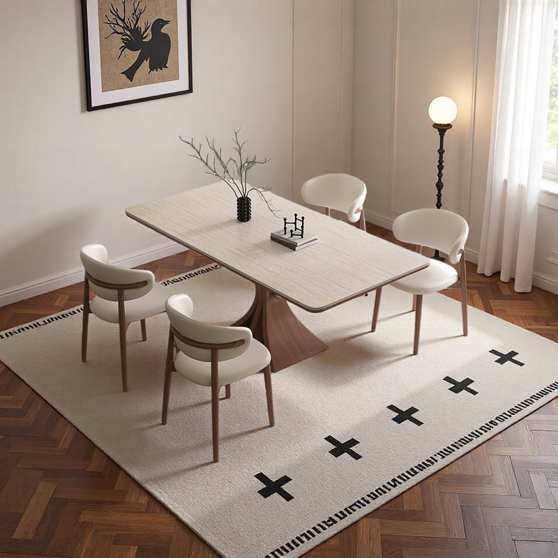 French-Style Solid Wood & Rock Plate Dining Table