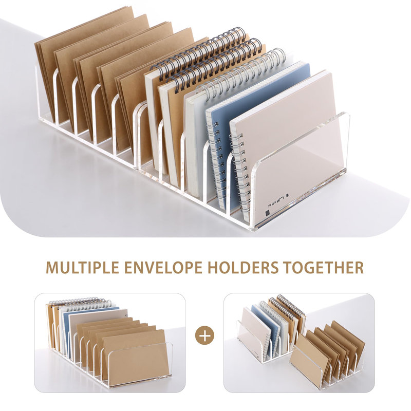 Acrylic Desk File Organizer Holder, 5 Upright Clear Desktop Mails Sorter Document Magazine Storage Organization Letter Folder Racks