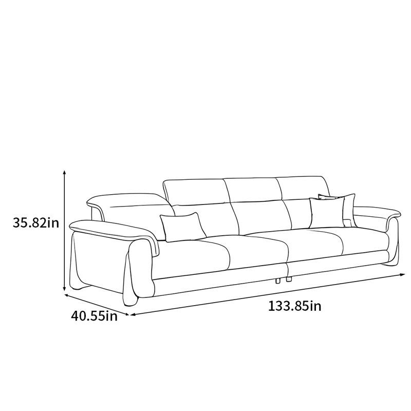 Modern simple small apartment cream style sofa, 35.82" H x 133.85" W x 40.55" D