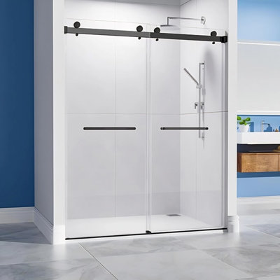 Porte de douche double sans cadre coulissante en verre trempé de 56 à 60 po x H 75 po