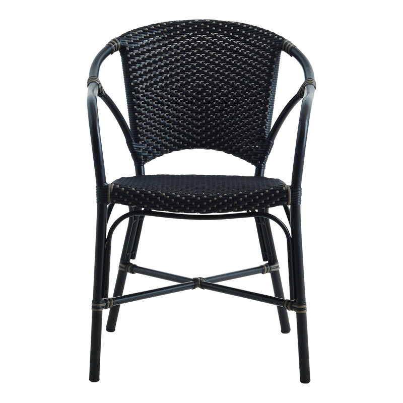 Fauteuil de salle à manger Valerie, Rotin noir / pois cappuccino, Noir