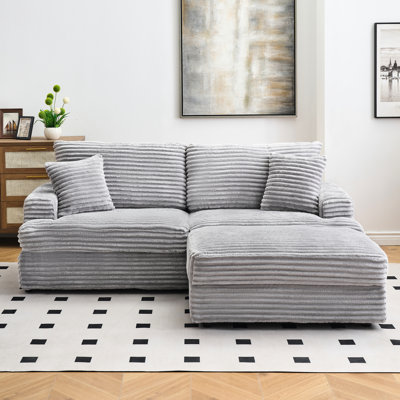 90.83 Inch 3 - Seat Grey Corduroy With Four Pillows And Single Storage Leg, Soft Elastic For Living Office, Spring Pad Structure Memory Foam Primary Living, Cushions