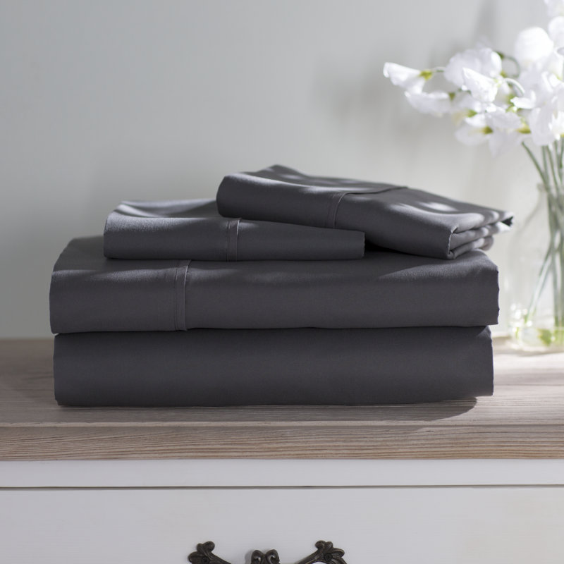 Wayfair Basics® 1800 Series Soft Microfiber Sheet Set, Gray, Queen Sheet Set with 4 Pillowcases