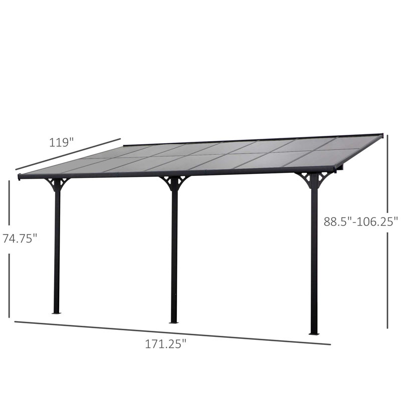 Outsunny Gray Aluminum Pergola with UV Blocking Polycarbonate Roof