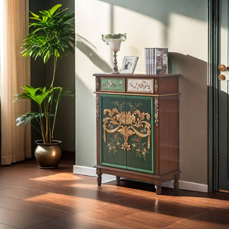 20 Pair Shoe Storage Cabinet, Brown/Green