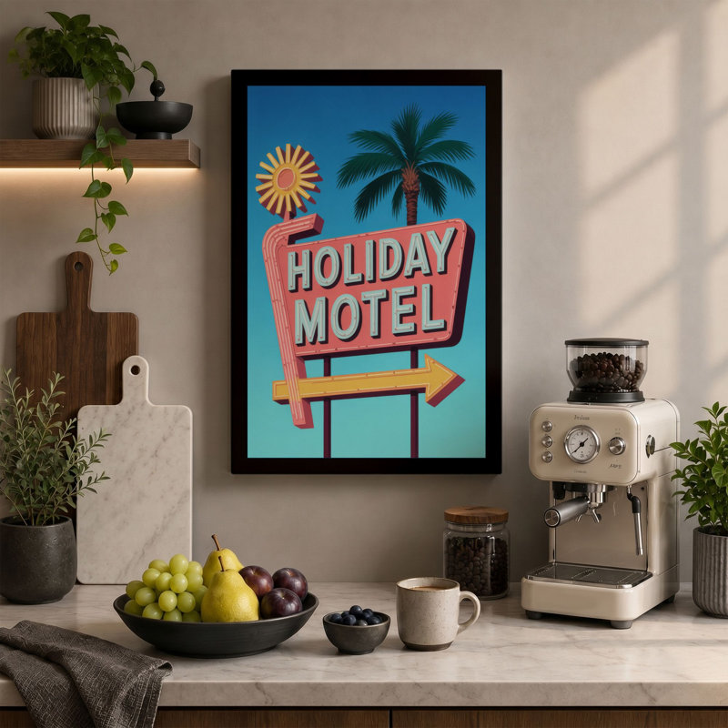 Holiday Motel Sign Retro - Wrapped Canvas, 18x12 - 45.7 x 30.5 cm, Taupe Border