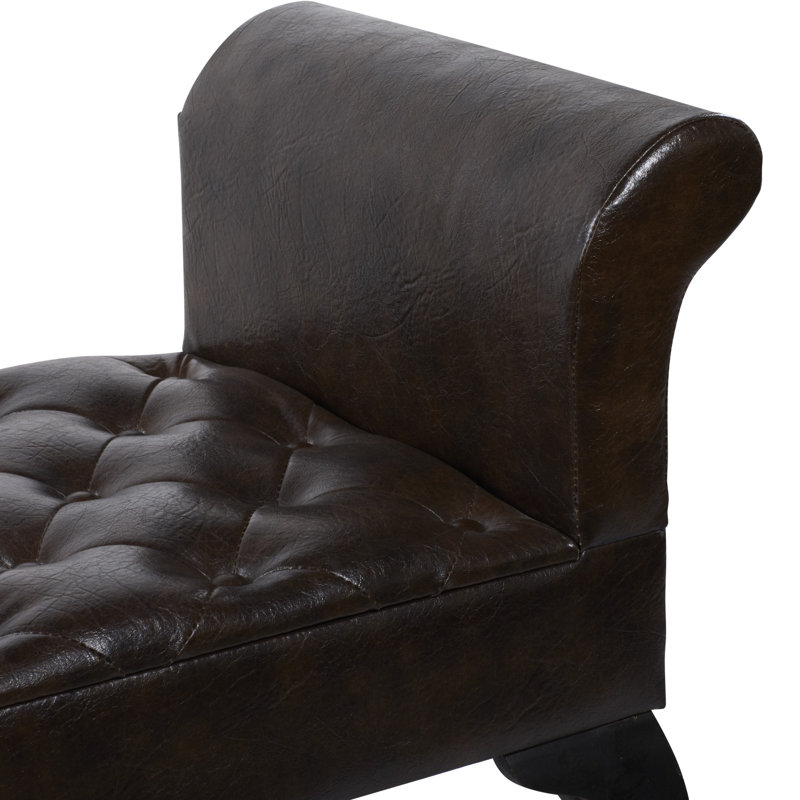 Modern 53'' Walnut Brown Leather and Wood Entryway Bench