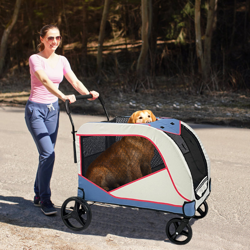 Large Dog Stroller for Pet Jogger Stroller for 2 Dogs Cats, Black/White/Blue