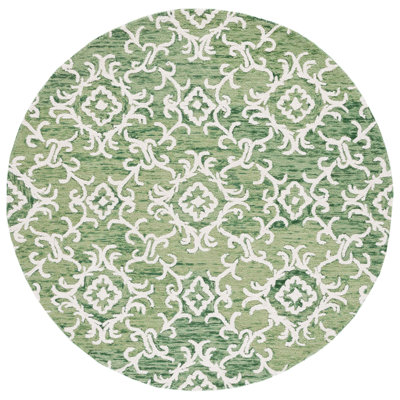 Arieah Damask Handmade Tufted Wool Green/White Area Rug