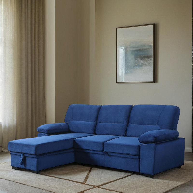 Canapé-lit modulaire réversible en velours 98 "avec méridienne, Velours bleu