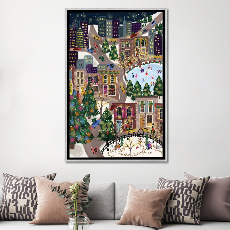 Sparkling City - reproduction d'art murale - toile encadrée, Argent argent