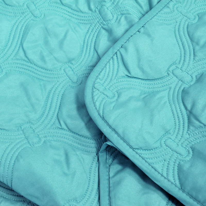 3 Piece Bradly Down Alternative Quilts Set, Teal, King Quilt + 2 Twin Shams