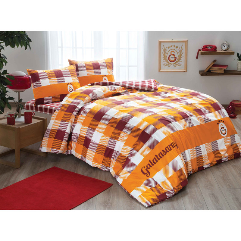 Ensemble de housse de couette 100% coton rouge / orange / blanc 4 pièces
