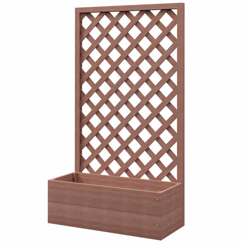 Raised Garden Bed With Trellis Lattice, Wood Planter Box With Self Draining Gap, Freestanding Trellis Planter For Climbing Plants, Vines, Flowers, 29.5" X 13.25" X 53.25", Light Brown