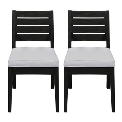 Armless Dining Chair With Grey Cushion - Made From Wood And Fabric In Color Of Strong Waterproof Cushions