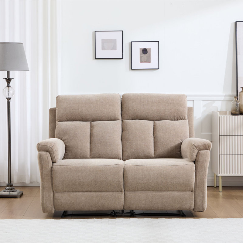 57.5" Wide Contemporary Chenille Upholstered Manual Reclining Loveseat Sofa, Brown