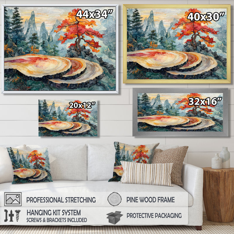 Tranquillity In An Asian Forest Landscape II - Landscapes Large Wall Decor, Cadre simple, Noir, H 12 po x l 20 po