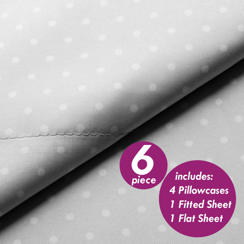 Polka Dot Printed Microfiber Sheet Set with Bonus Pillowcases, Cal. King Sheet Set with 4 Pillowcases