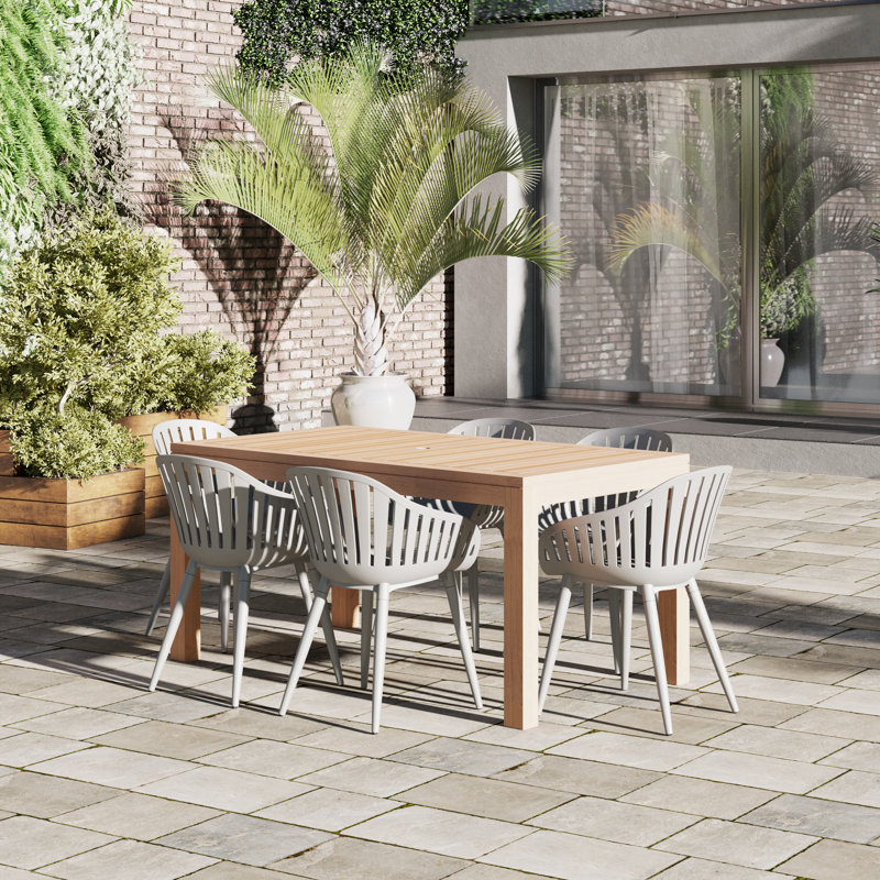 Anautica 6 - Person Teak Patio Dining Set with Rectangular Table, Grey