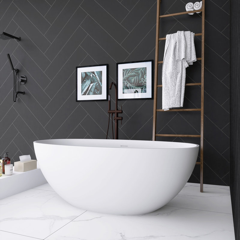 61 po X 30 po Baignoire de trempage autoportante à surface solide en blanc mat