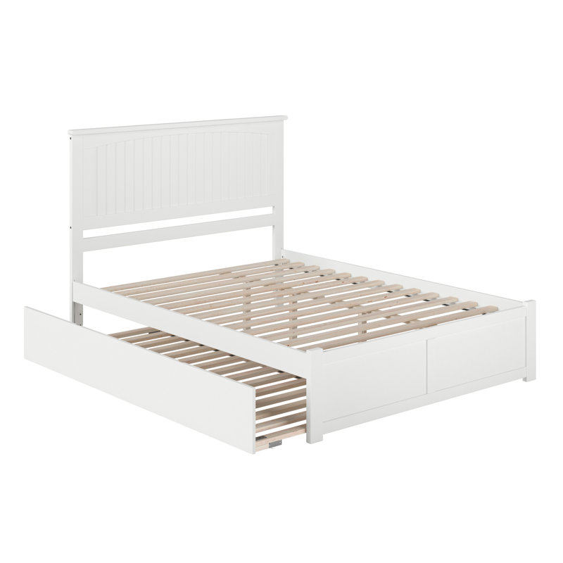 Lit plateforme en bois massif avec pied de lit et gigogne Marquette, Blanc