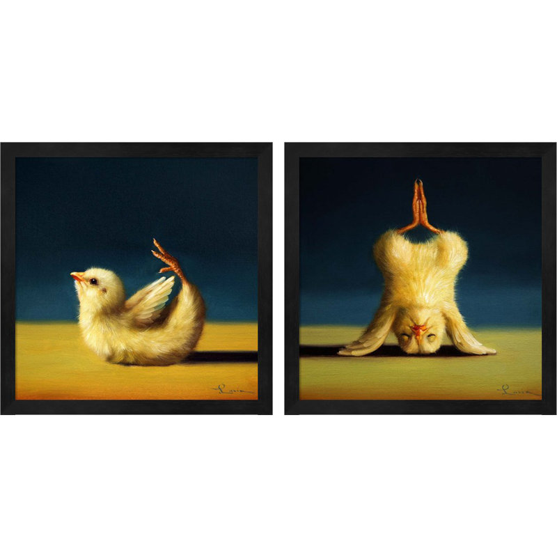 «Yoga Chick Bow Pose and Lotus Head Head» par Lucia Heffernan - ensemble de 2 impressions encadrées