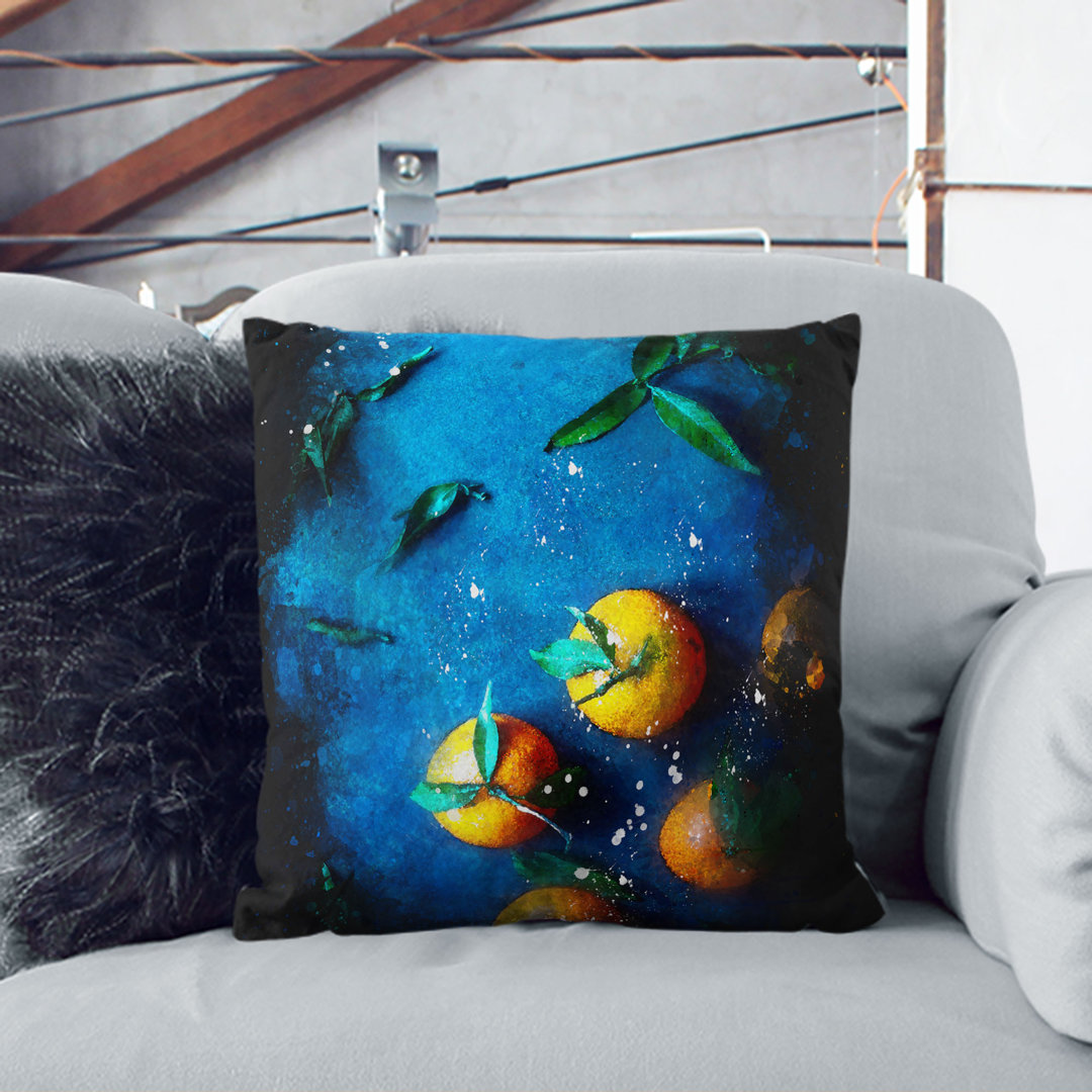 Fresh Oranges Paint Splash Cushion with Filling