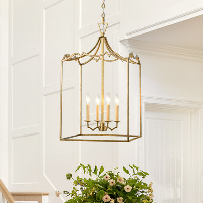 4 - Light Retro Metal Rectangular Frame Lantern Chandelier