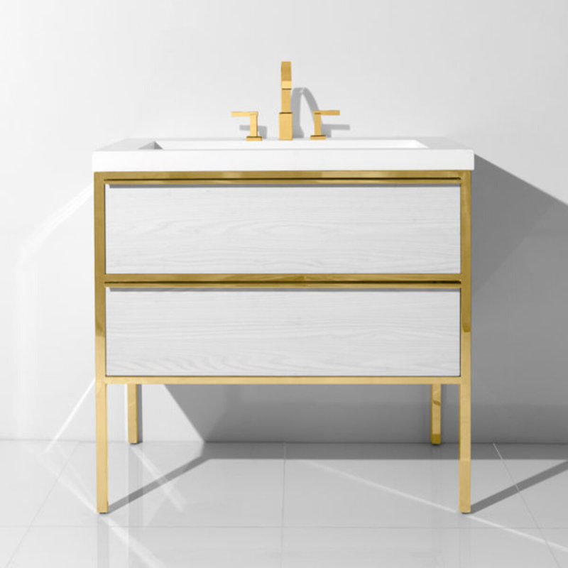 Element 30" Single Bathroom Vanity Set, White/Gold